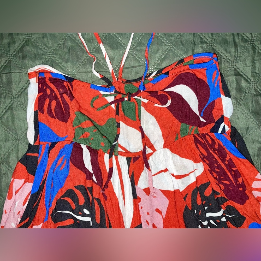 RACHEL PALLY Red Leaf Print Reversible Halter Maternity Dress, Size XS, LIKE NEW - Picture 8 of 13